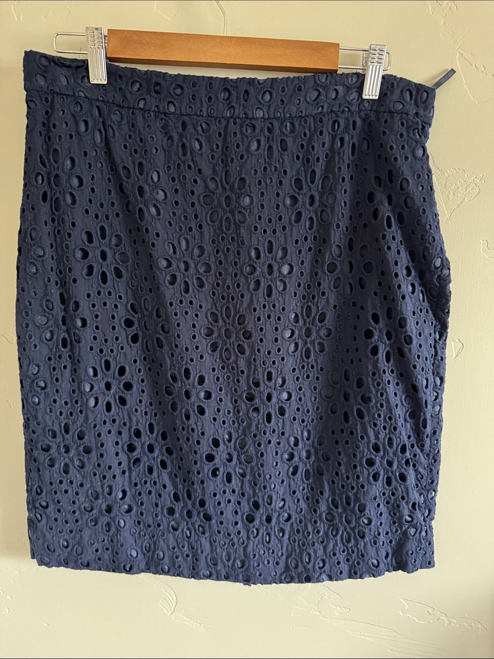 J.Crew navy pencil skirt with beautiful lace detailing